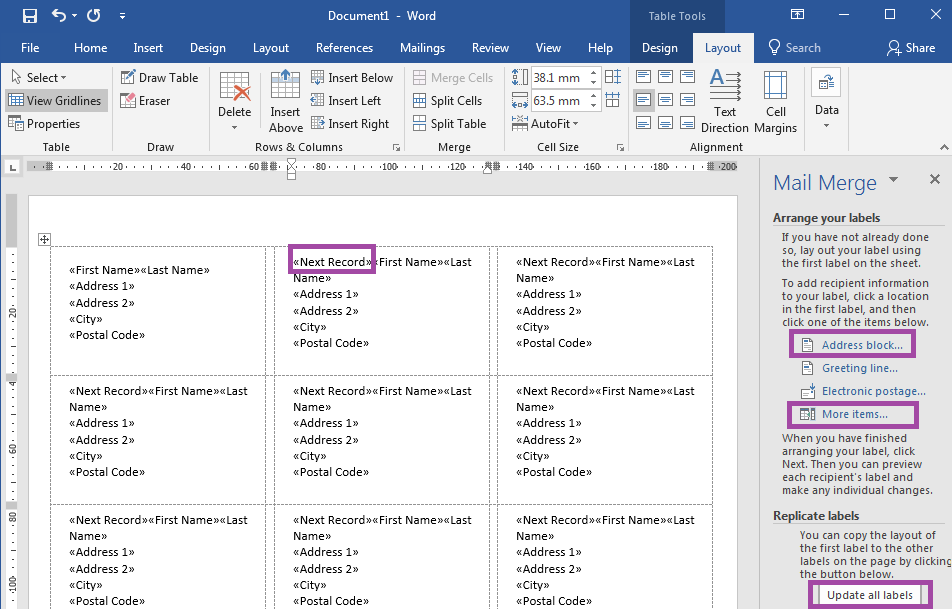 Mail Merge Address Template For Wraparound Labels Script Handwriting 