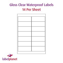 Gloss Clear Polyester Labels For Laser Printers, 14 per sheet, 99.1 x 38.1mm, LP14/99 GTP