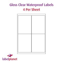 Gloss Clear Polyester Labels For Laser Printers, 4 per sheet, 99.1 x 139mm, LP4/99 GTP