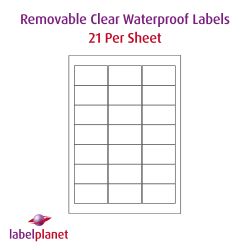 Gloss Clear Removable Polyester Labels For Laser Printers, 21 per sheet, 63.5 x 38.1mm, LP21/63 GTR