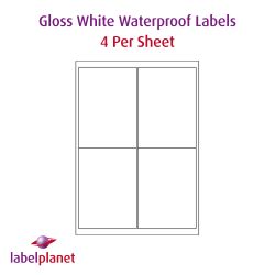 Gloss White Polyester Labels For Laser Printers, 4 per sheet, 99.1 x 139mm, LP4/99 GWP