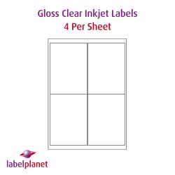 Inkjet Gloss Clear Polyester Labels, 4 per sheet, 99.1 x 139mm, LP4/99 GCP