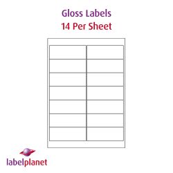 Laser Gloss White Labels, 14 per sheet, 99.1 x 38.1mm, LP14/99 GW