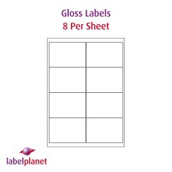 Laser Gloss White Labels, 8 per sheet, 99.1 x 67.7mm, LP8/99 GW