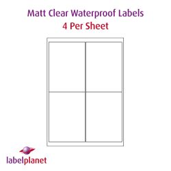 Laser Matt Transparent Polyester Labels, 4 per sheet, 99.1 x 139mm, LP4/99 MTP