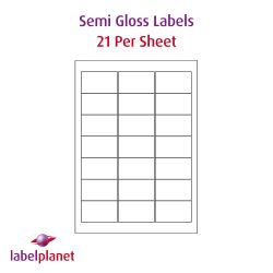 Laser Semi-Gloss White Labels, 21 per sheet, 63.5 x 38.1mm, LP21/63 SG