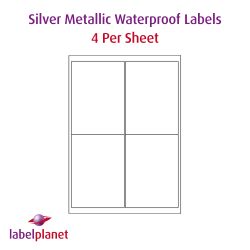 Matt Silver Metallic Polyester Labels For Laser Printers, 4 per sheet, 99.1 x 139mm, LP4/99 SMP