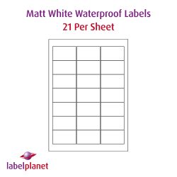 Matt White Polyester Labels For Laser Printers, 21 per sheet, 63.5 x 38.1mm, LP21/63 MWP