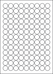 Matt White Polyolefin Labels For Inkjet/Laser Printers, 117 per sheet, 19mm diameter, LP117/19R MWPO