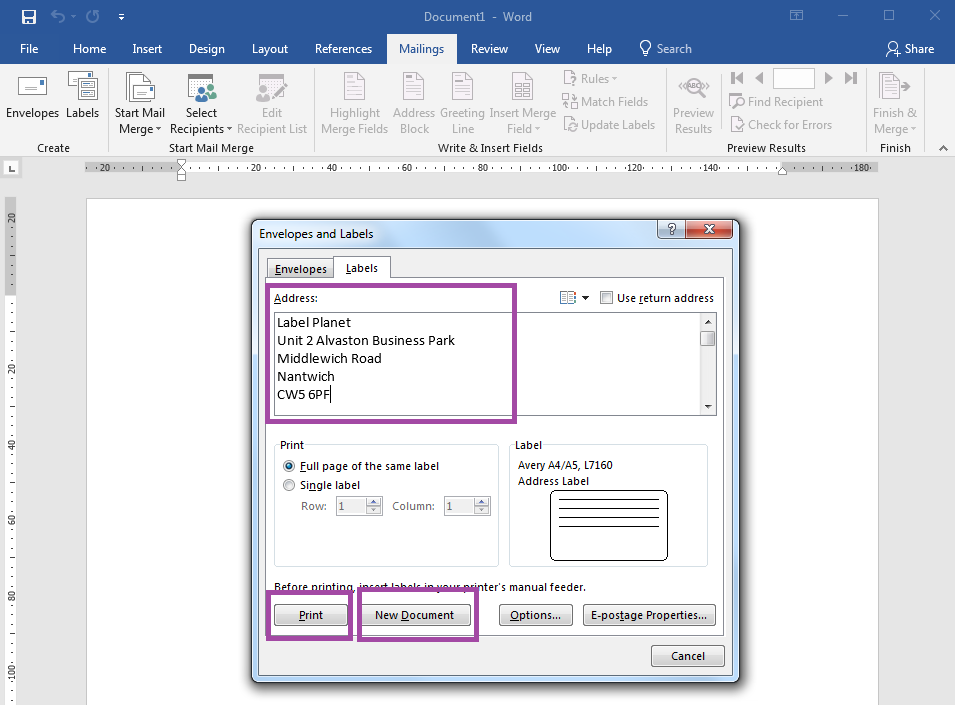 how to print address labels in word 2.0